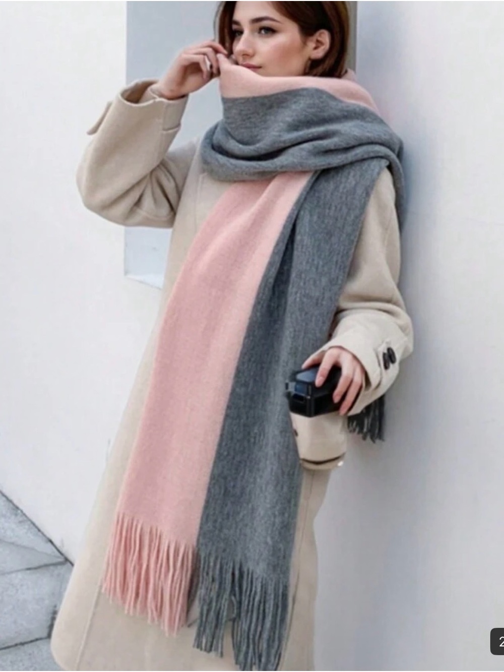 Soft Two-Tone Pink & Gray Women's Winter Scarf